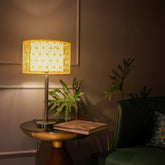 2 Tier Table Lamp with geometric cutwork on Fabric and SS Base